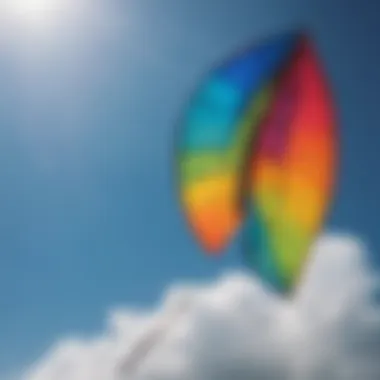 Close-up of a colorful kite against a clear blue sky, symbolizing freedom and adventure