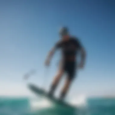 A close-up shot of specialized kitesurfing gear against a backdrop of azure waters