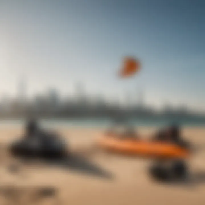 Kitesurfing Gear Setup with Dubai Skyline