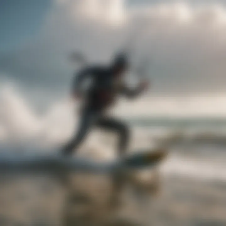 A kitesurfer expertly maneuvering through waves, demonstrating advanced techniques