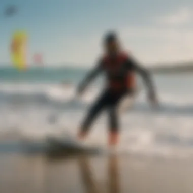 A group of kitesurfers sharing tips and experiences on the beach, fostering community learning