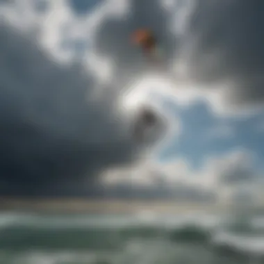 Kitesurfing Jump with Dramatic Clouds