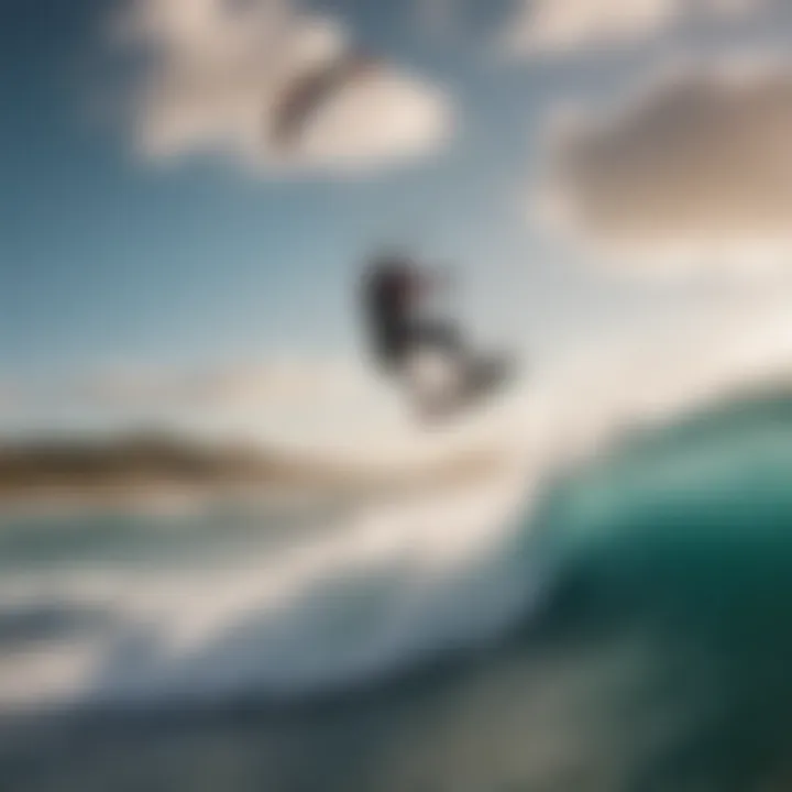 Kitesurfer executing a perfect jump over a wave