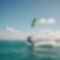 A stunning view of kitesurfers riding the waves in Aruba's crystal-clear waters