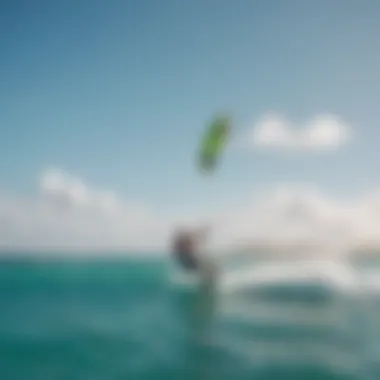 A stunning view of kitesurfers riding the waves in Aruba's crystal-clear waters