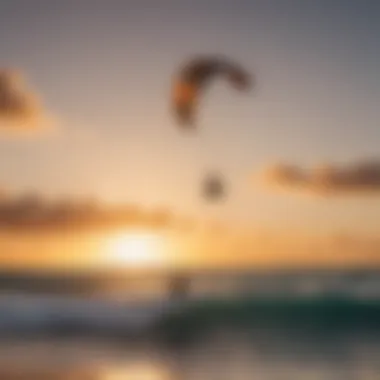 Kitesurfers enjoying the perfect wind conditions during sunset in Aruba