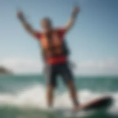 Kitesurfer in action wearing a life vest