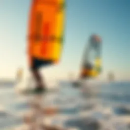 A stunning view of kitesurfers riding the waves in the Outer Banks
