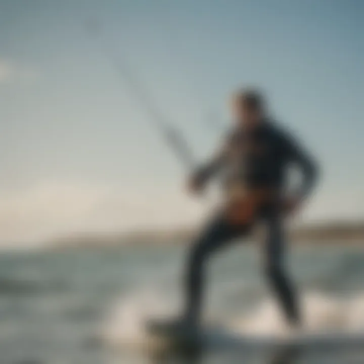 A kitesurfer executing a smooth turn with the help of a waist leash, showcasing control