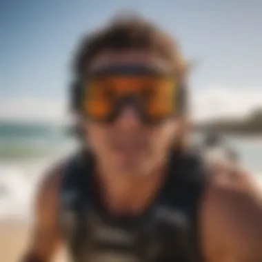 User wearing Kurtis surf goggles during kitesurfing