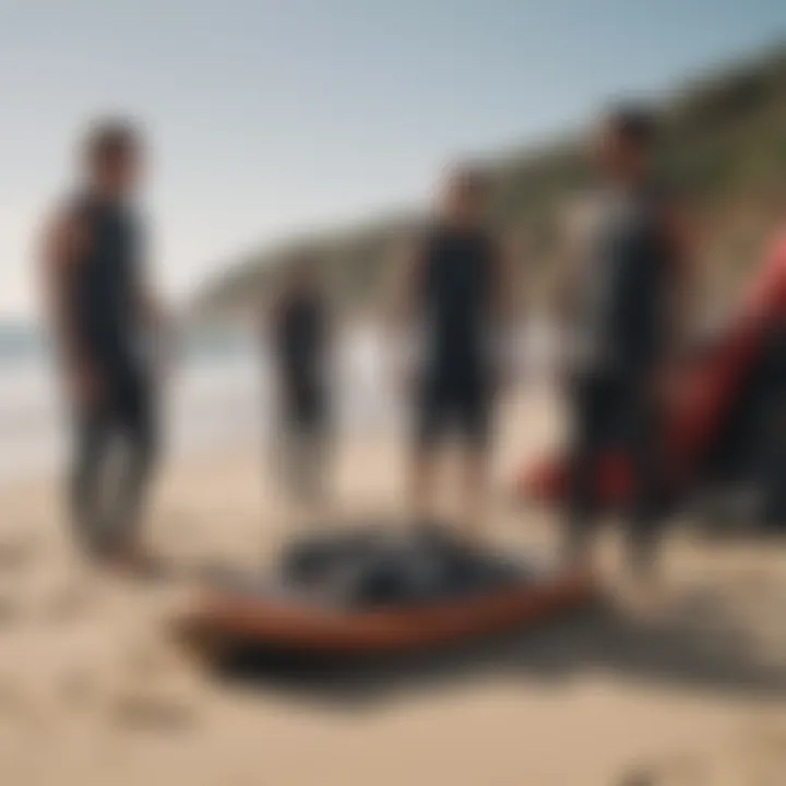 Enthusiasts discussing the Kymera bodyboard at a beach