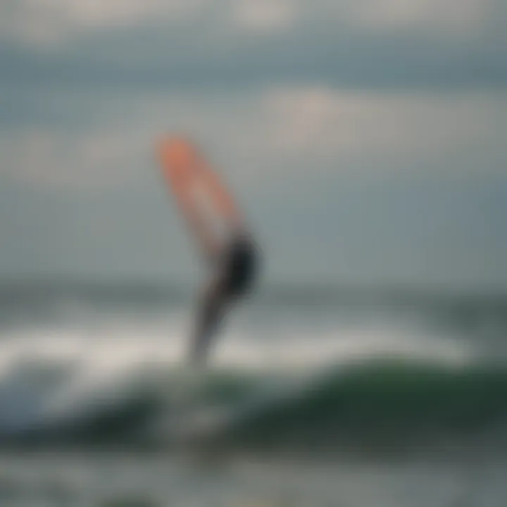 Kitesurfer riding a cresting wave on Lake Erie