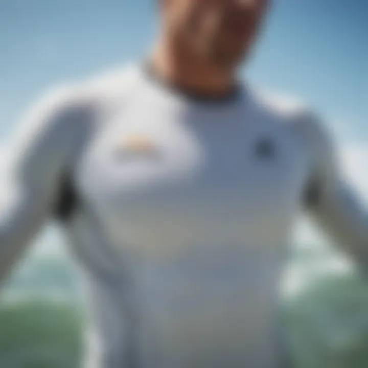 Close-up of fabric technology in long sleeve wet shirt for kitesurfing