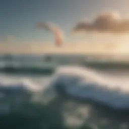 Aerial view of mackite flying over ocean waves