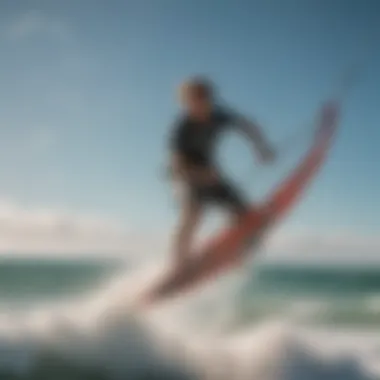 Aerial view of a kite surfer riding the waves with precision