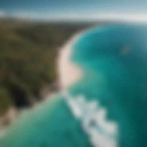 Aerial view of kitesurfing on turquoise waters