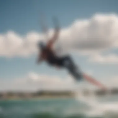 Close-up of kitesurfer performing tricks in the air