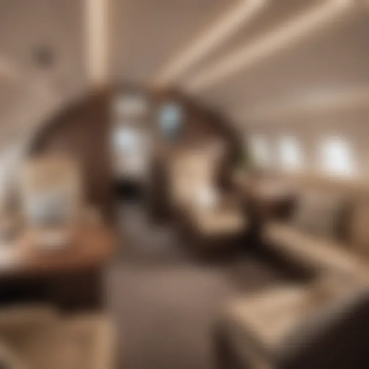 Interior of a modern and spacious airplane cabin