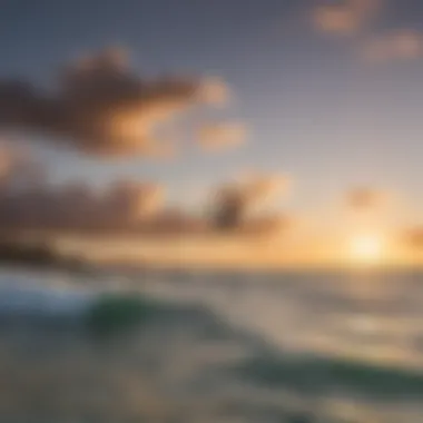 Kitesurfer riding the waves at sunset in Mokuleia Hawaii