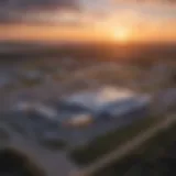 Aerial view of Montauk Airport during sunset