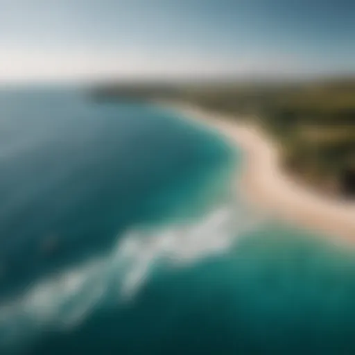 A panoramic view of an ideal kitesurfing location with clear blue waters and consistent wind