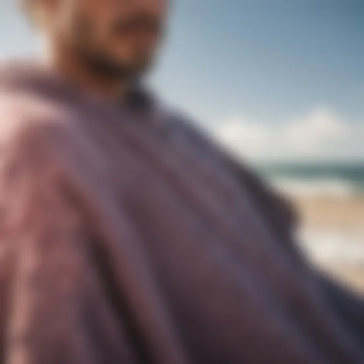 Close-up of the fabric texture of a Mystic towel poncho, highlighting its softness and quality.