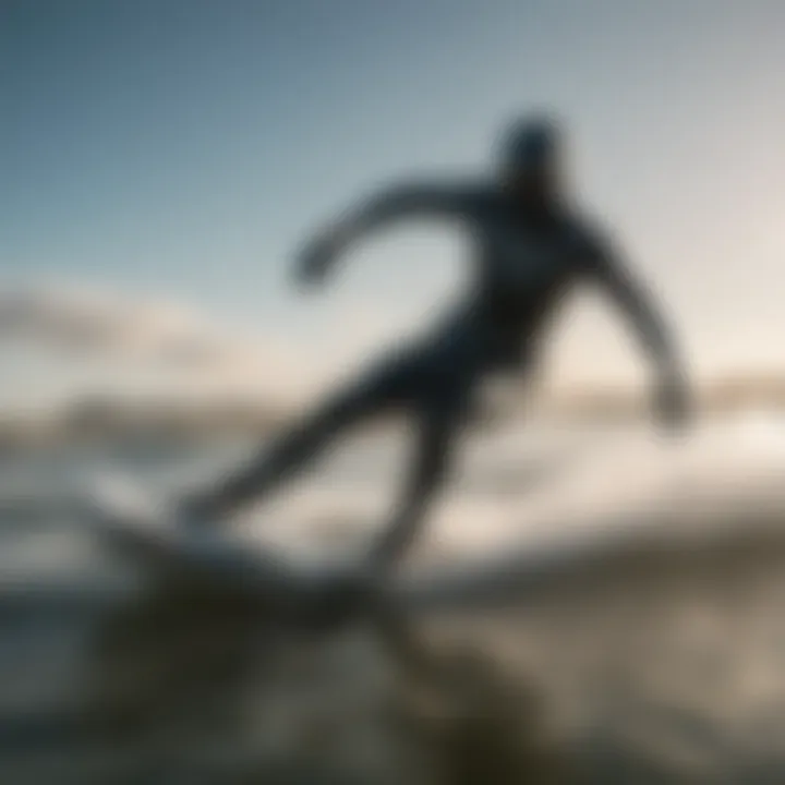 Kitesurfer wearing a Mystic wetsuit during a dynamic ride