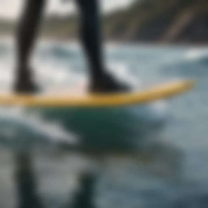 Close-up of hydrofoil technology on surfboard