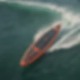 Elevated view of hydrofoil surfboard on ocean waves