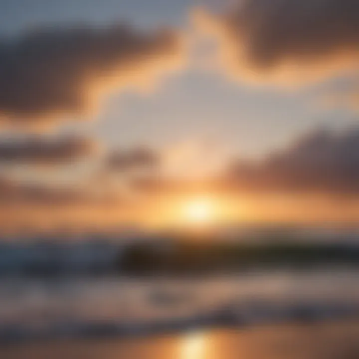 A vibrant sunrise over the ocean waves at Long Beach Island, setting the perfect scene for surf lessons.