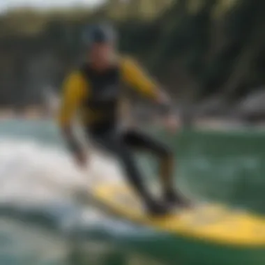 An individual enjoying a thrilling ride on a Naish foil board, illustrating the excitement of foiling.