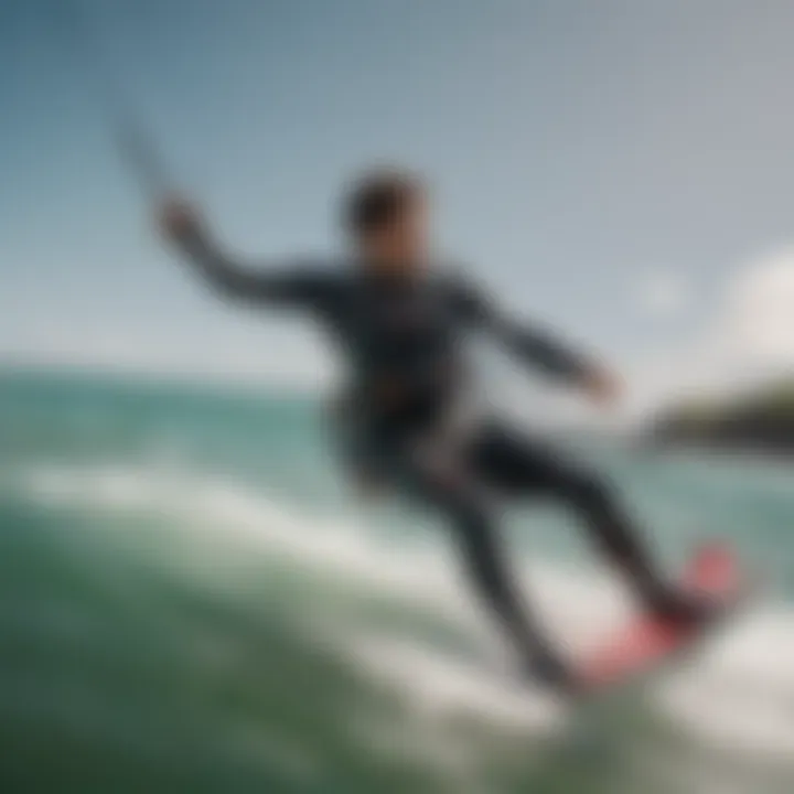 An advanced kitesurfer in action, wearing a high-performance wetsuit in the ocean.