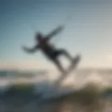 Graceful kitesurfer riding the waves