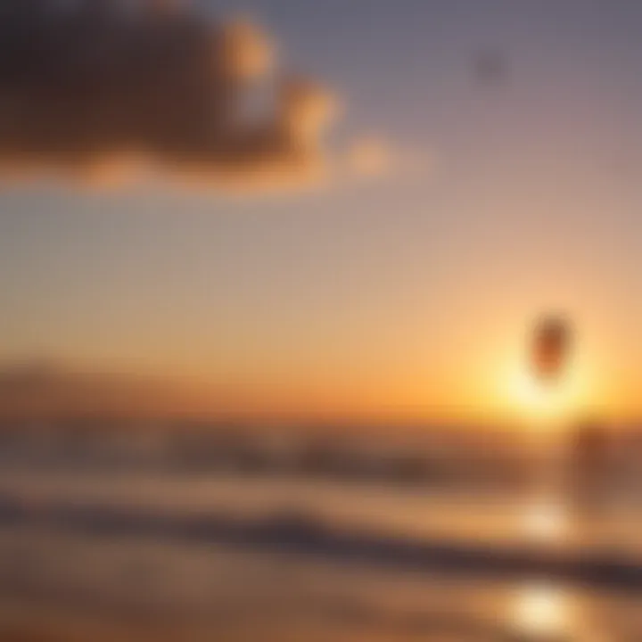 Kitesurfer silhouetted against a vibrant sunset