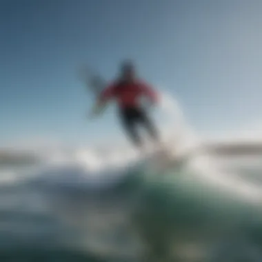 Kitesurfing board slicing through the water