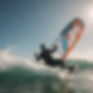 Kiteboarding technique being demonstrated on the waves