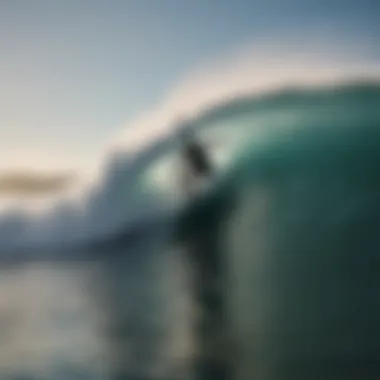 Silhouette of a surfer riding a wave on a specially designed surfboard