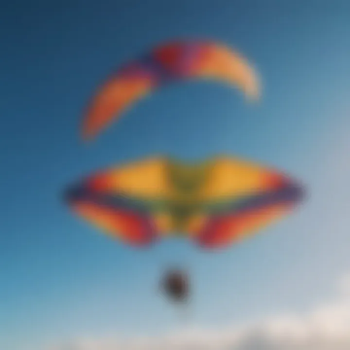 Close-up of colorful kites against a clear blue sky