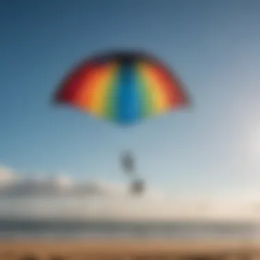 Vibrant Ozone kite soaring against clear blue sky