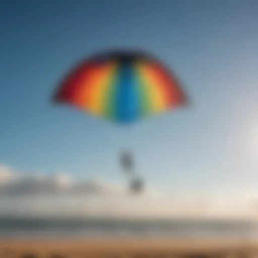 Vibrant Ozone kite soaring against clear blue sky