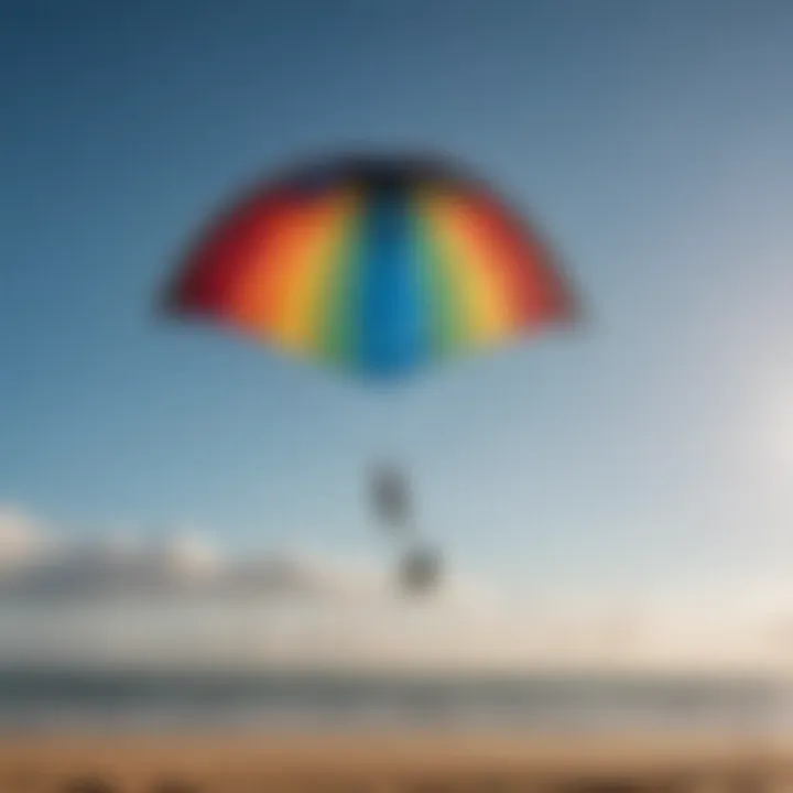 Vibrant Ozone kite soaring against clear blue sky