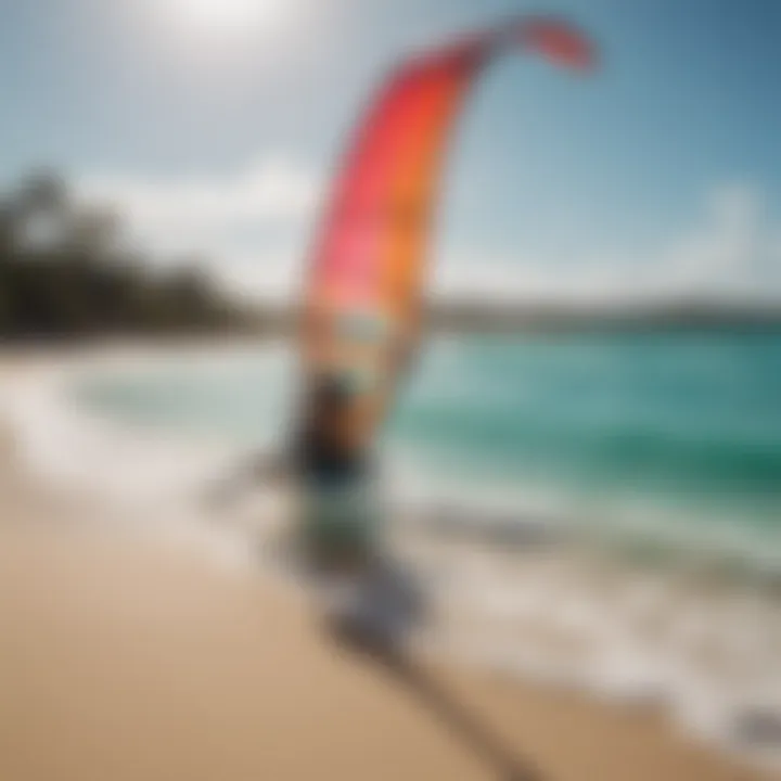 Panoramic shot of a colorful kitesurfing beach