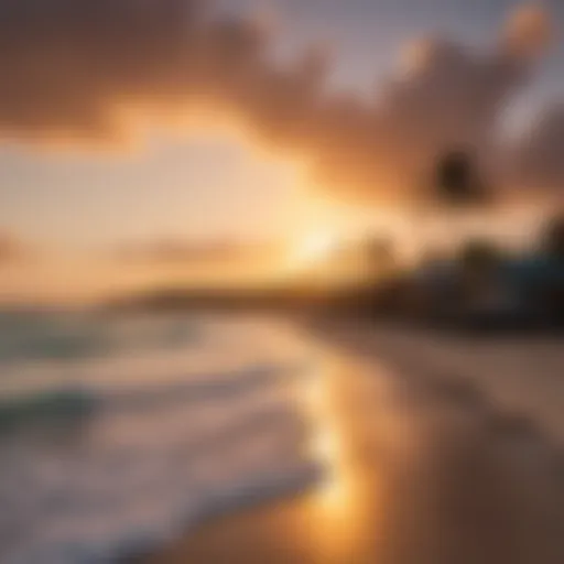 Panoramic view of Shacks Beach at sunset