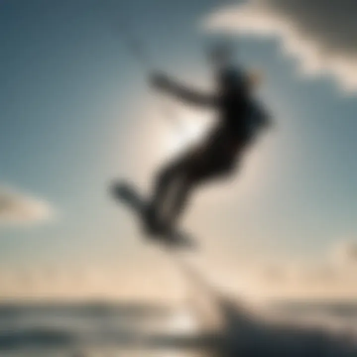 Silhouette of a kitesurfer catching air during a jump