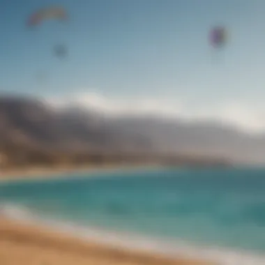 Panoramic view of the picturesque beaches of Dahab with colorful kites in the sky