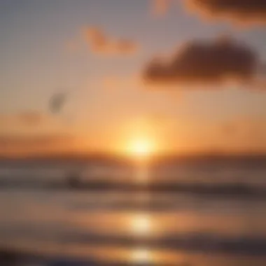 Scenic shot showcasing a picturesque kite boarding location at sunset