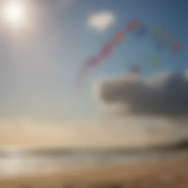 Colorful kites filling the sky during a kitesurfing event