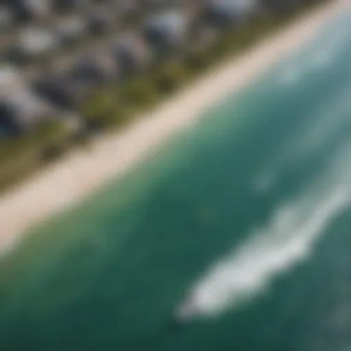 Aerial view of Pompano Beach with kitesurfers riding the waves