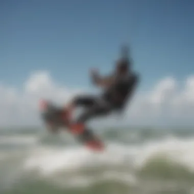 Kitesurfer navigating the waves in Texas coastal waters