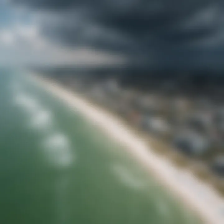 Aerial panoramic view of Clearwater Beach during a stormy day